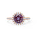 Lavender rose gold halo shoulder set Chatham round alexandrite diamond engagement ring Lily Arkwright