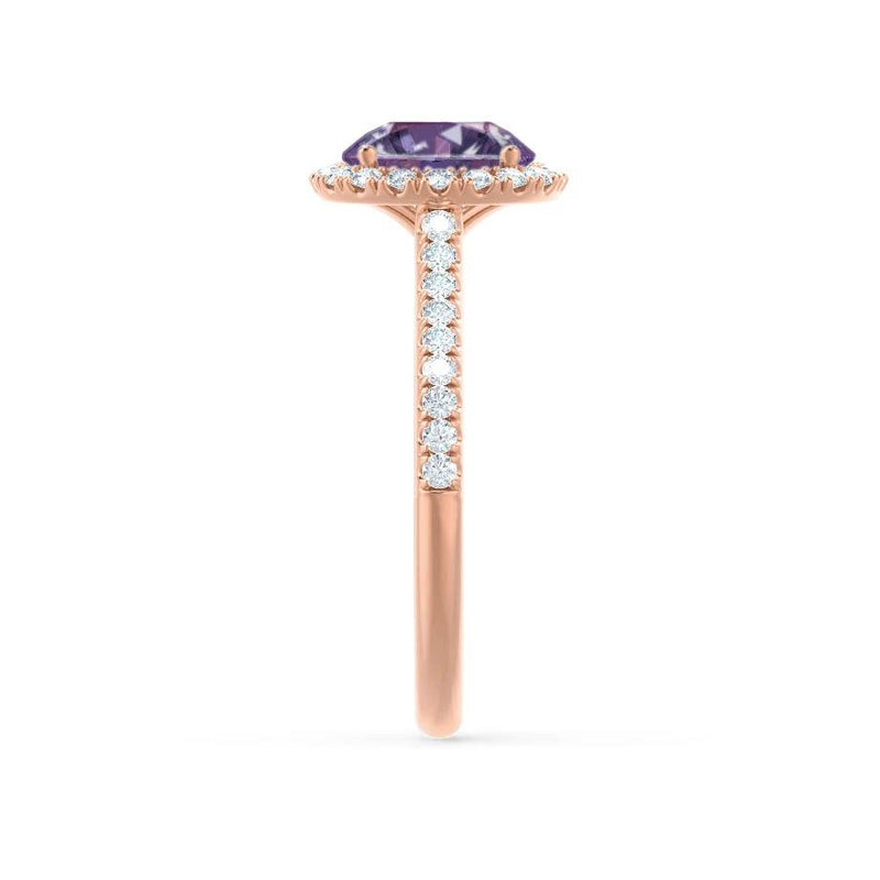 LAVENDER- Chatham Alexandrite & Diamond 18k Rose Gold Petite Halo Engagement Ring Lily Arkwright