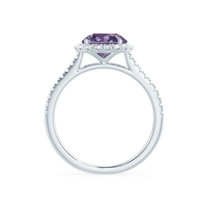 LAVENDER- Chatham Alexandrite & Diamond 950 Platinum Petite Halo Engagement Ring Lily Arkwright