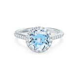 LAVENDER- Chatham® Aqua Spinel & Diamond 18k White Gold Petite Halo Engagement Ring Lily Arkwright