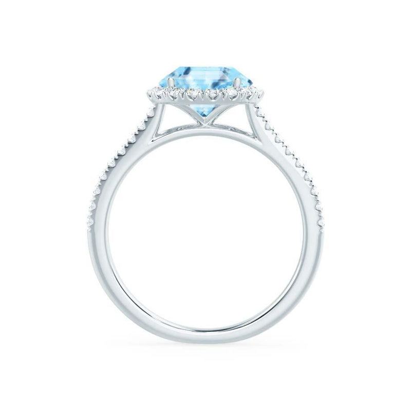 LAVENDER- Chatham® Aqua Spinel & Diamond 950 Platinum Petite Halo Engagement Ring Lily Arkwright