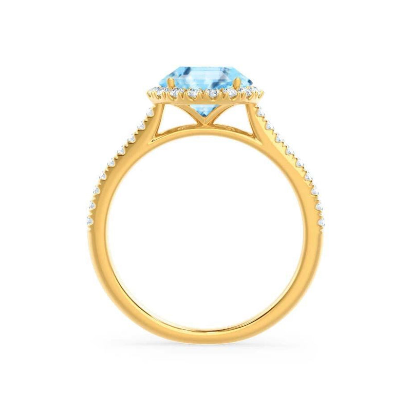 LAVENDER- Chatham® Aqua Spinel & Diamond 18k Yellow Gold Petite Halo Engagement Ring Lily Arkwright
