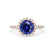 LAVENDER- Chatham Blue Sapphire & Diamond 18k Rose Gold Petite Halo Engagement Ring Lily Arkwright