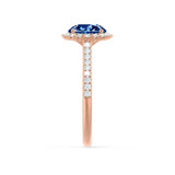 LAVENDER- Chatham Blue Sapphire & Diamond 18k Rose Gold Petite Halo Engagement Ring Lily Arkwright