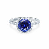 LAVENDER- Chatham Blue Sapphire & Diamond 18k White Gold Petite Halo Engagement Ring Lily Arkwright