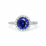 LAVENDER- Chatham Blue Sapphire & Diamond 18k White Gold Petite Halo Engagement Ring Lily Arkwright