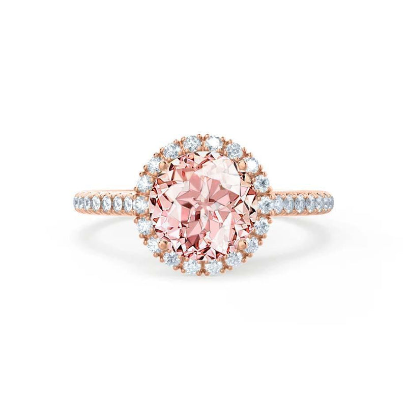 LAVENDER- Chatham® Champagne Sapphire & Diamond 18k Rose Gold Petite Halo Engagement Ring Lily Arkwright