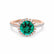LAVENDER- Chatham Emerald & Diamond 18k Rose Gold Petite Halo Engagement Ring Lily Arkwright