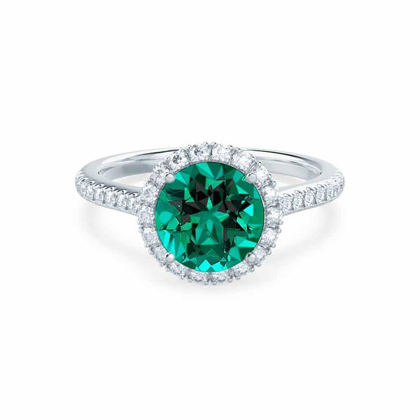 LAVENDER- Chatham Emerald & Diamond 950 Platinum Petite Halo Engagement Ring Lily Arkwright