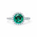 Lavender white gold halo shoulder set Chatham round emerald diamond engagement ring Lily Arkwright 