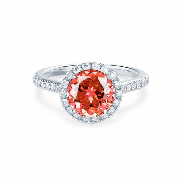 LAVENDER- Chatham Padparadscha & Diamond 18k White Gold Petite Halo Engagement Ring Lily Arkwright