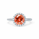 LAVENDER- Chatham Padparadscha & Diamond 950 Platinum Petite Halo Engagement Ring Lily Arkwright