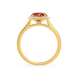LAVENDER- Chatham Padparadscha & Diamond 18k Yellow Gold Petite Halo Engagement Ring Lily Arkwright