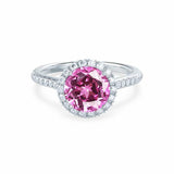 LAVENDER- Chatham Pink Sapphire & Diamond 18k White Gold Petite Halo Engagement Ring Lily Arkwright