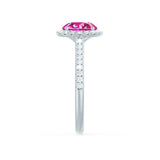 LAVENDER- Chatham Pink Sapphire & Diamond 950 Platinum Petite Halo Engagement Ring Lily Arkwright