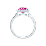 LAVENDER- Chatham Pink Sapphire & Diamond 950 Platinum Petite Halo Engagement Ring Lily Arkwright