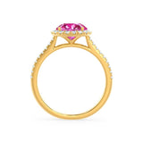 LAVENDER- Chatham Pink Sapphire & Diamond 18k Yellow Gold Petite Halo Engagement Ring Lily Arkwright