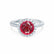 LAVENDER- Chatham Ruby & Diamond 18k White Gold Petite Halo Engagement Ring Lily Arkwright