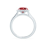 LAVENDER- Chatham Ruby & Diamond 950 Platinum Petite Halo Engagement Ring Lily Arkwright