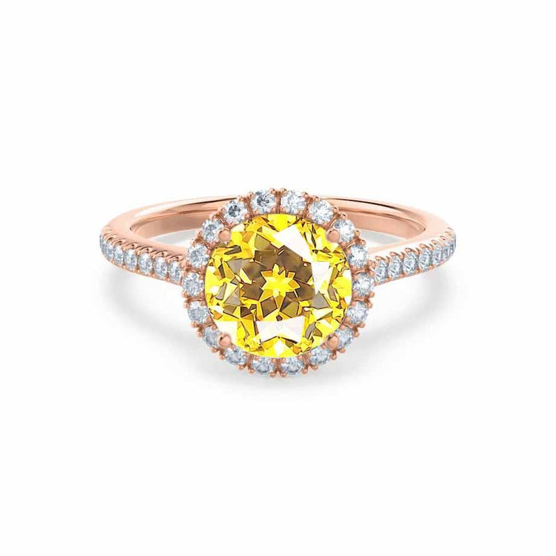 LAVENDER- Chatham Yellow Sapphire & Diamond 18k Rose Gold Petite Halo Engagement Ring Lily Arkwright