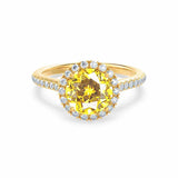 LAVENDER- Chatham Yellow Sapphire & Diamond 18k Yellow Gold Petite Halo Engagement Ring Lily Arkwright