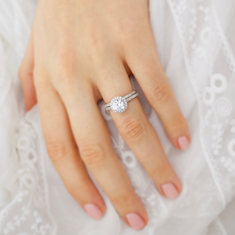 LAVENDER - Round Lab Diamond 950 Platinum Petite Halo Ring Engagement Ring Lily Arkwright
