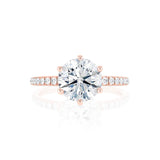 LILLIE LUXE - Round Moissanite & Diamond 18k Rose Gold Shoulder Set Ring Engagement Ring Lily Arkwright