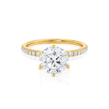 LILLIE LUXE - Round Moissanite & Diamond 18k Yellow Gold Shoulder Set Ring Engagement Ring Lily Arkwright