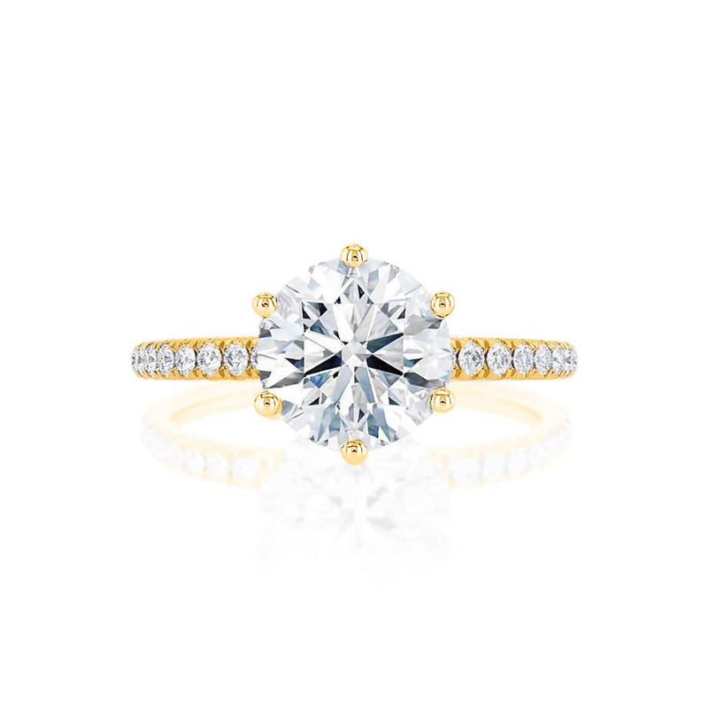 LILLIE LUXE - Round Moissanite & Diamond 18k Yellow Gold Shoulder Set Ring Engagement Ring Lily Arkwright