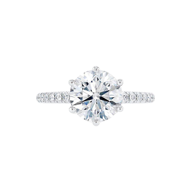 LILLIE LUXE - Round Moissanite & Diamond 18k White Gold Shoulder Set Ring Engagement Ring Lily Arkwright