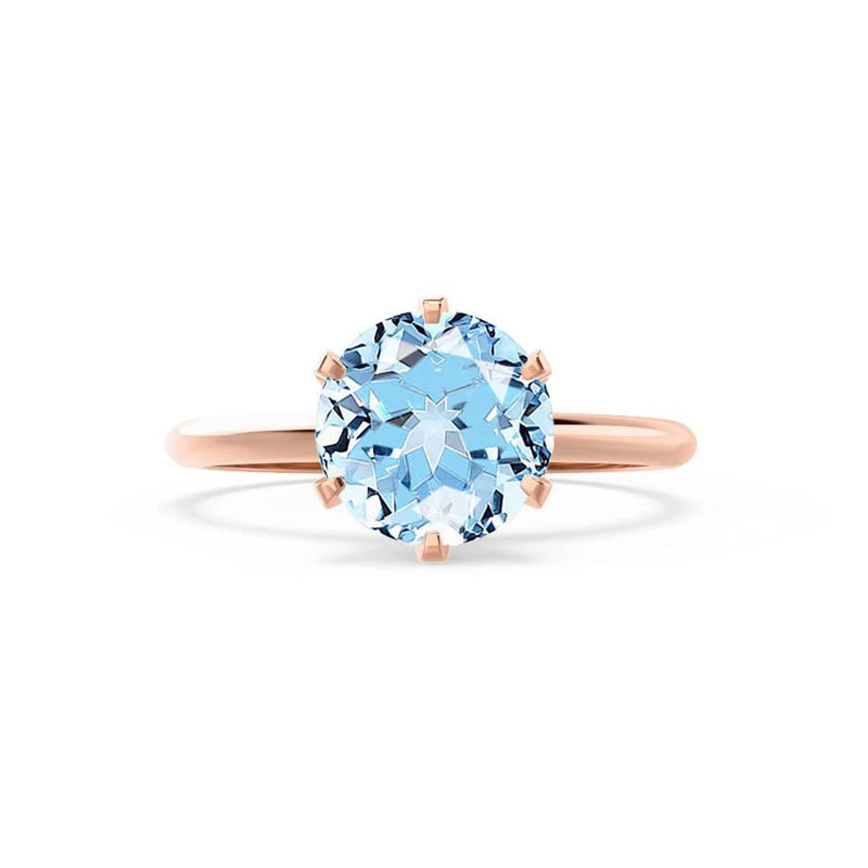 LILLIE - Chatham® Aqua Spinel 18k Rose Gold 6 Prong Knife Edge Solitaire Ring Engagement Ring Lily Arkwright
