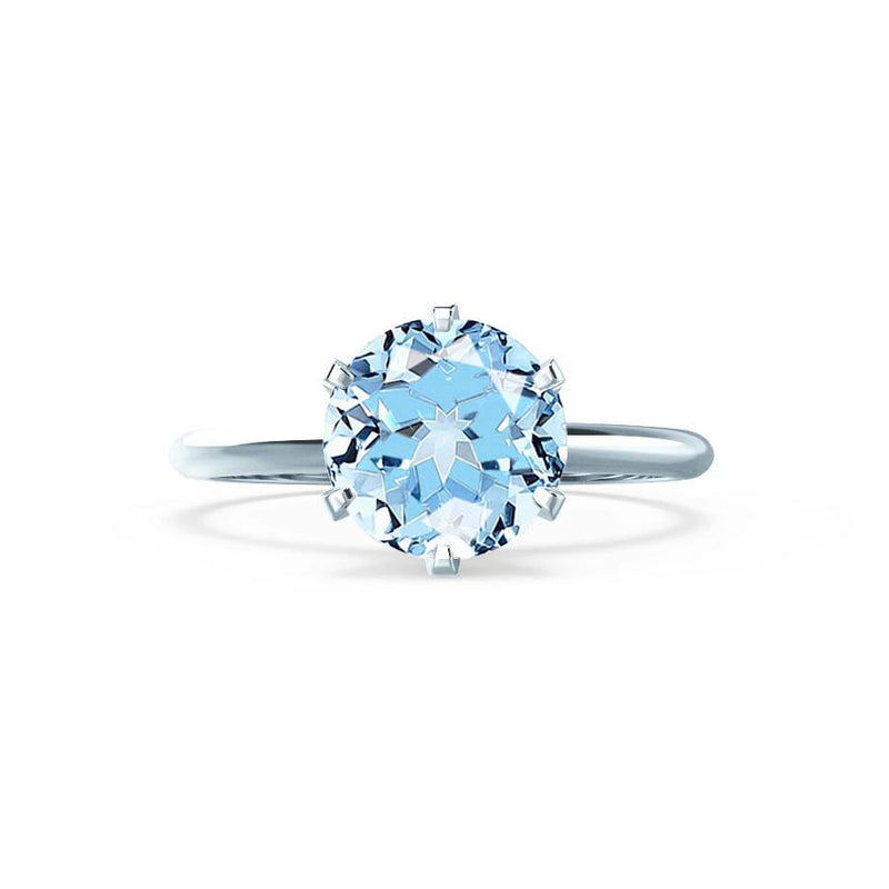 LILLIE - Chatham® Aqua Spinel 18k White Gold 6 Prong Knife Edge Solitaire Ring Engagement Ring Lily Arkwright