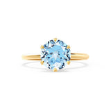 LILLIE - Chatham® Aqua Spinel 18k Yellow Gold 6 Prong Knife Edge Solitaire Ring Engagement Ring Lily Arkwright