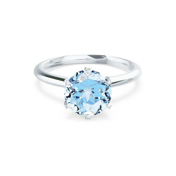 LILLIE - Chatham® Aqua Spinel 18k White Gold 6 Prong Knife Edge Solitaire Ring Engagement Ring Lily Arkwright