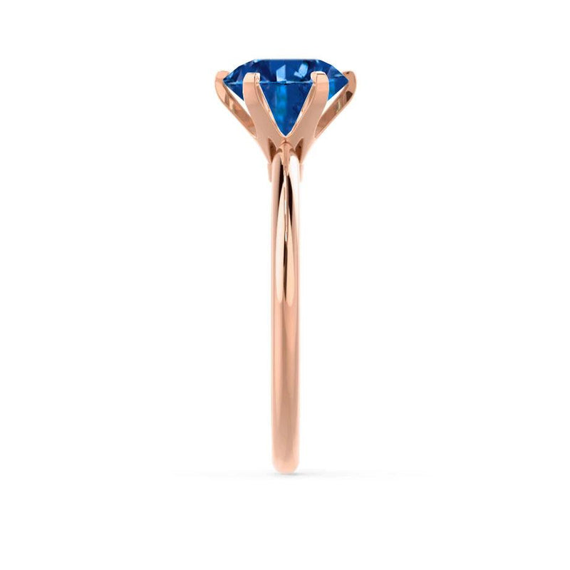LILLIE - Chatham® Blue Sapphire 18k Rose Gold 6 Prong Knife Edge Solitaire Ring Engagement Ring Lily Arkwright