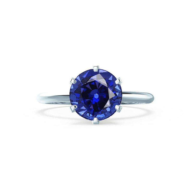 LILLIE - Chatham® Blue Sapphire 950 Platinum 6 Prong Knife Edge Solitaire Ring Engagement Ring Lily Arkwright