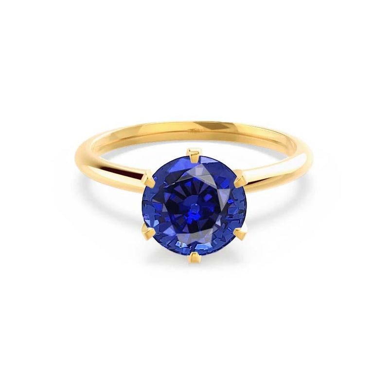 LILLIE - Chatham® Blue Sapphire 18k Yellow Gold 6 Prong Knife Edge Solitaire Ring Engagement Ring Lily Arkwright