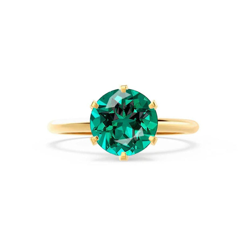 LILLIE - Chatham® Emerald 18k Yellow Gold 6 Prong Knife Edge Solitaire Ring Engagement Ring Lily Arkwright