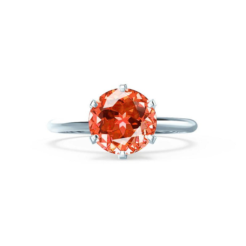 LILLIE - Chatham® Padparadscha Sapphire 18k White Gold 6 Prong Knife Edge Solitaire Ring Engagement Ring Lily Arkwright