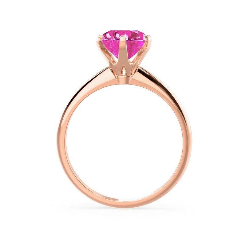 LILLIE - Chatham® Pink Sapphire 18k Rose Gold 6 Prong Knife Edge Solitaire Ring Engagement Ring Lily Arkwright