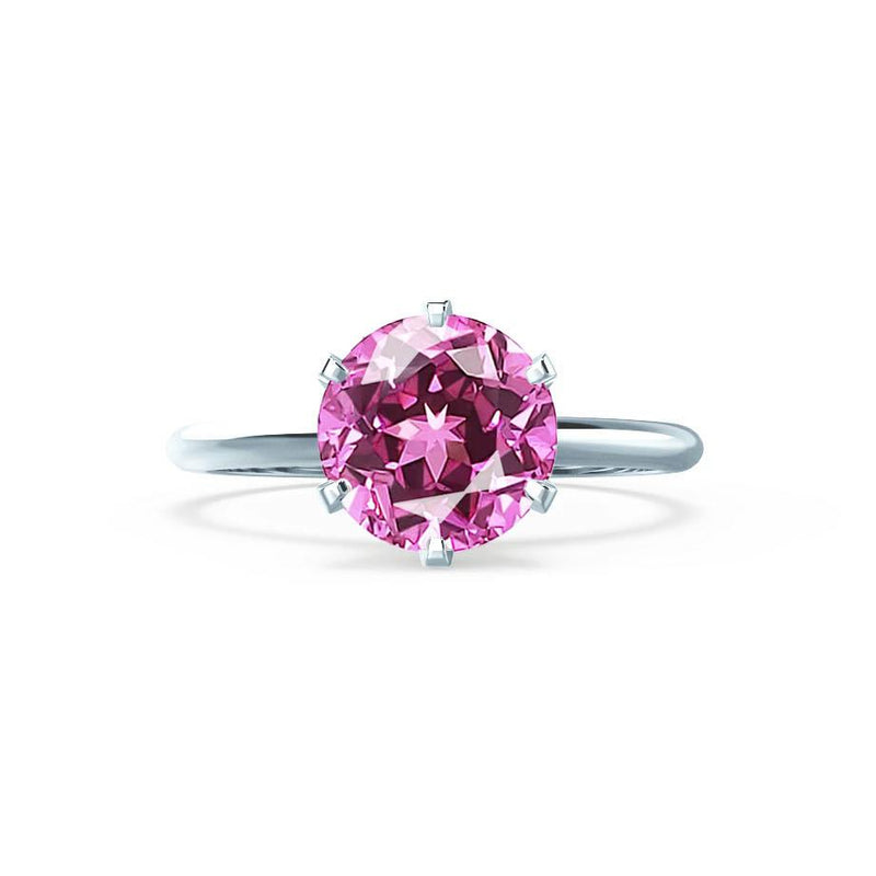 LILLIE - Chatham® Pink Sapphire 18k White Gold 6 Prong Knife Edge Solitaire Ring Engagement Ring Lily Arkwright
