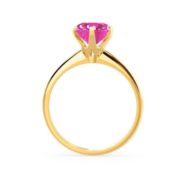 LILLIE - Chatham® Pink Sapphire 18k Yellow Gold 6 Prong Knife Edge Solitaire Ring Engagement Ring Lily Arkwright