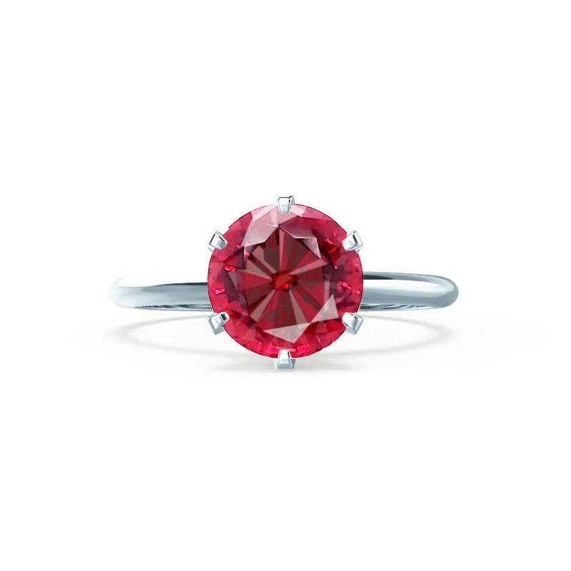 LILLIE - Chatham® Ruby 18k White Gold 6 Prong Knife Edge Solitaire Ring Engagement Ring Lily Arkwright