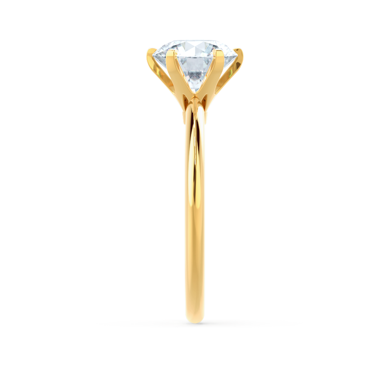 LILLIE - Round Moissanite 18K Yellow Gold 6 Prong Knife Edge  Solitaire Ring Engagement Ring Lily Arkwright
