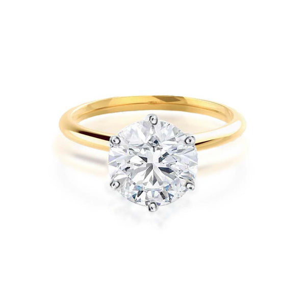LILLIE - Ex Display 2.20ct Round Moissanite 9K Two Tone Yellow Gold 6 Prong Knife Edge Solitaire Ring Engagement Ring Lily Arkwright