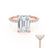LIVELY - Emerald Lab Diamond & Diamond 18k Rose Gold Hidden Halo Micro Pavé Shoulder Set Engagement Ring Lily Arkwright