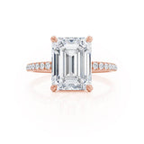 LIVELY - Emerald Lab Diamond & Diamond 18k Rose Gold Hidden Halo Micro Pavé Shoulder Set Engagement Ring Lily Arkwright