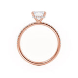 LIVELY - Emerald Moissanite & Diamond 18k Rose Gold Petite Hidden Halo Pavé Shoulder Set Ring Engagement Ring Lily Arkwright