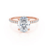 LIVELY - Oval Lab Diamond 18k Rose Gold Petite Hidden Halo Pavé Shoulder Set Engagement Ring Lily Arkwright