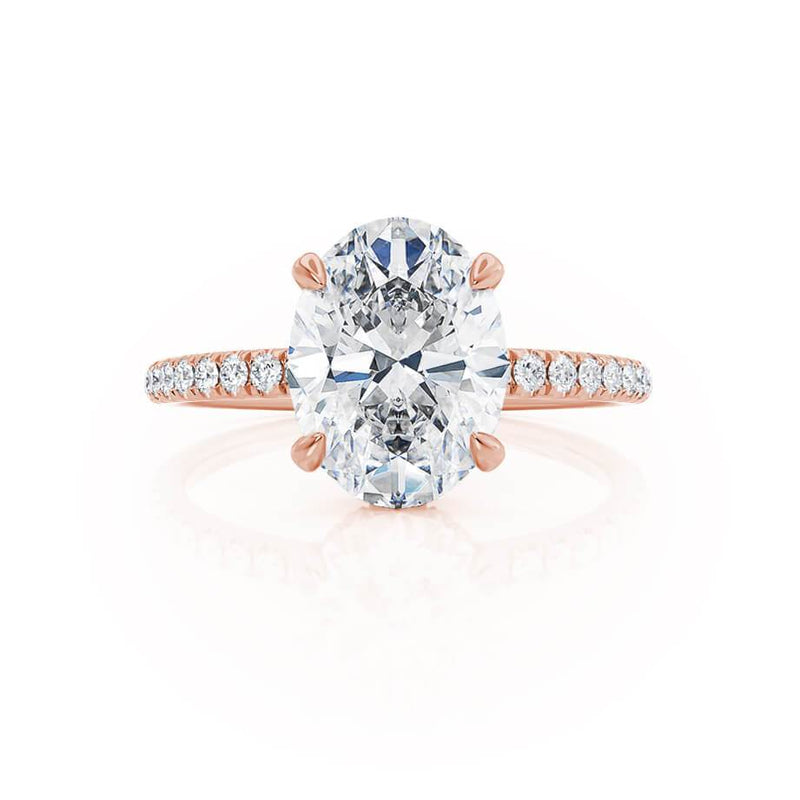 LIVELY - Oval Lab Diamond 18k Rose Gold Petite Hidden Halo Pavé Shoulder Set Engagement Ring Lily Arkwright